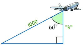 avión, triángulo lado 1000, 60 grados