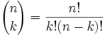 binomial n en k = n!/k!(n-k!)