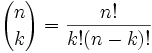 n en k = n! / k!(n-k)!