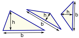 área de 3 triángulos por separado con su base y altura