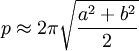 perímetro de elipse aprox 2pi sqrt ((a^2 + b^2)/2)