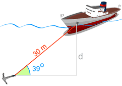 Ejemplo de trigonometría. 30m a 39 grados