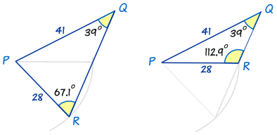 ejemplo de la regla del seno trigonométrico con dos ángulos