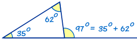 teorema del ángulo exterior 35+62=97