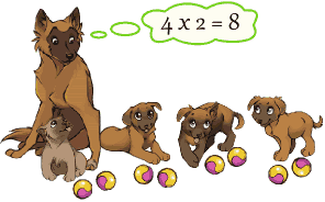 perrito multiplicando 4x2=8